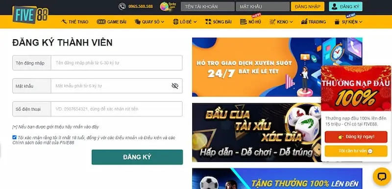Five88 Đăng ký tài khoản tại Five88